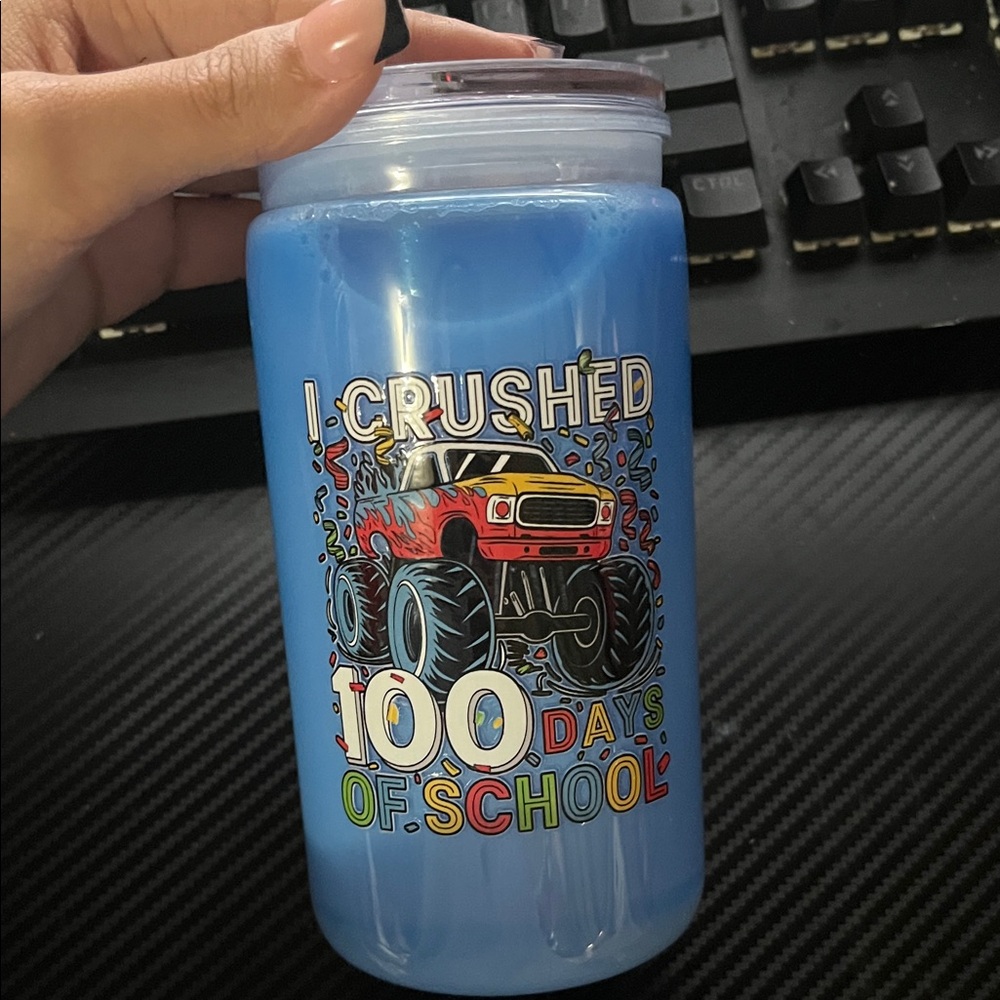 100 Days of School Blue Plastic Drink Tumbler with Lid